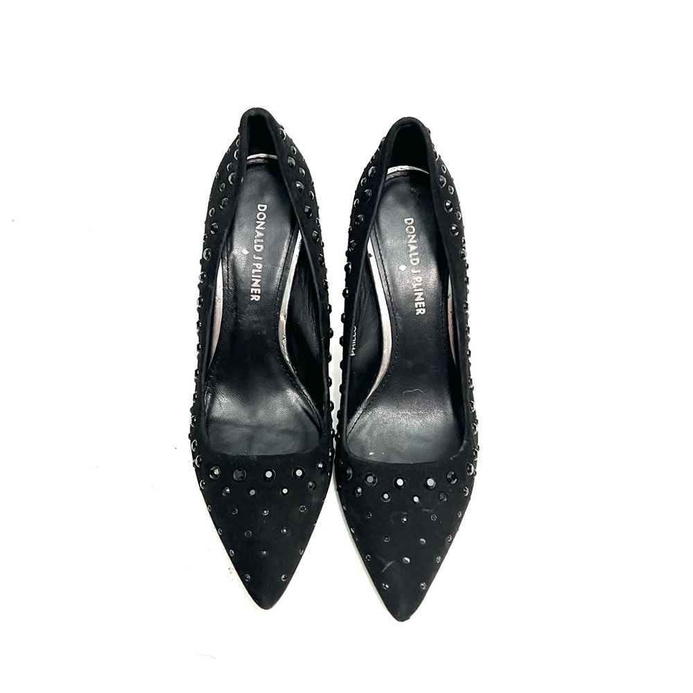 Vintage Y2K black suede faceted rhinestone pointed toe stiletto heels - Picture 3 of 8